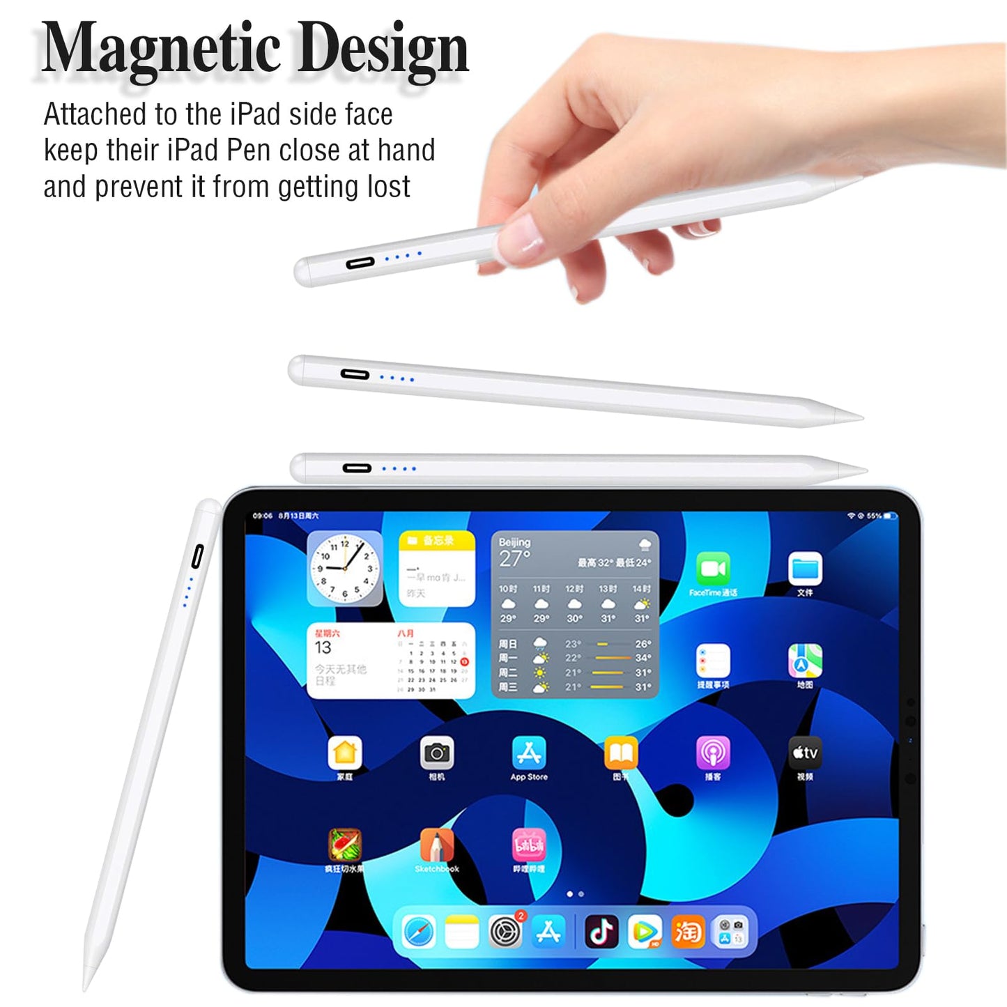 Luntak Stylus Pens for Touch Screens POM Tip Magnetic iPad Pencil Rechargeable Tablet Pencil Active Stylus Pen for iPad/Pro/Air/Mini/iPhone and Other Smartphone Devices