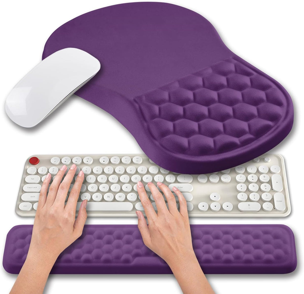 Hokafenle 2 in 1 Ergonomic Mouse Pad Wrist Support & Wrist Rest for Computer Keyboard Set, with Relieve Carpal Tunnel Pain Massage Bulge and Full Memory Gel Design (2In1 Set, Sand Color)