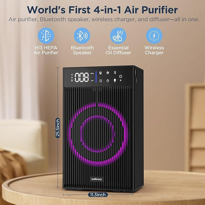 CleanForce Rainbow Cube | World’s First 4-in-1 Space-saving Air Purifier with Bluetooth Speaker, Wireless Charger & Aroma Diffuser | Swiss Tech，over 900ft² Coverage | Ultra-Quiet