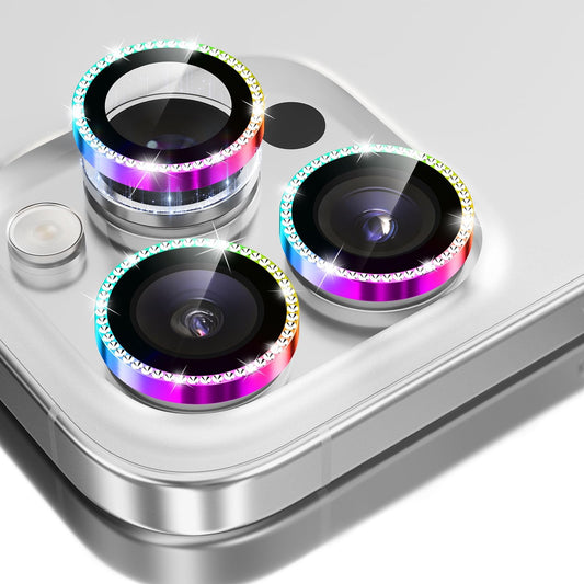 GolbinBox Camera Lens Protector for iPhone 17 Pro Max/17 Pro/16 Pro Max/16 Pro, 1:1 Invisible Fit, 9H Tempered Glass Ultra HD Metal Individual Camera Cover for Women, Case Friendly, Bling/Colorful
