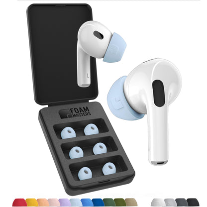 Foam Masters Ultra-Premium Memory Foam Ear Tips for AirPods Pro 1st & 2nd Gen | 3 Pairs | New Ver. | Secure Fit | Super Comfort | Better Noise Cancel | Replacement Buds (Assorted S/M/L, Light Blue)
