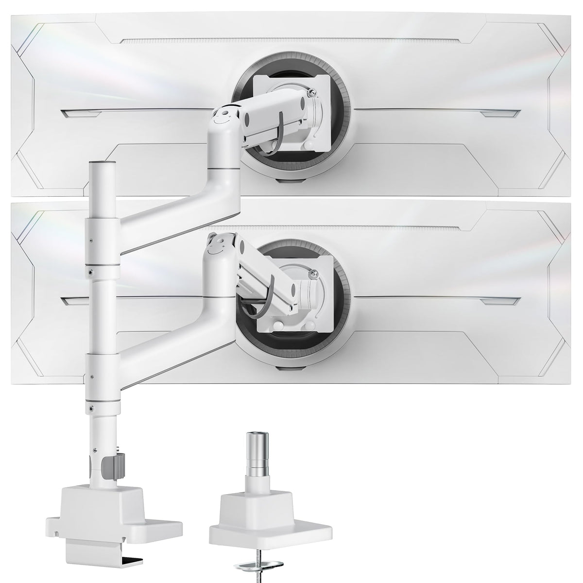 monTEK Dual Monitor Arm, Vertical Stackable 57", Heavy Duty with USB White