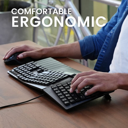 Perixx PERIBOARD-535BR Wired Ergonomic Mechanical Split Keyboard - Low-Profile Brown Tactile Switches - Programmable Feature with Macro Keys - Compatible with Windows and Mac OS X - US English, Black