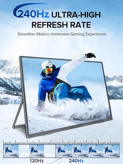 UPERFECT 24.5" Portable Monitor 240Hz Gaming Monitor 1200:1 Contrast FreeSync 1ms Fast IPS Large Screen, Built-in 180° Adjustable Stand/VESA, USB-C HDMI Second Screen for Laptop, Phone, Game Console