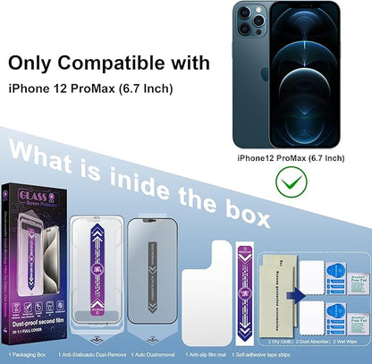 2 Pack Matte Screen Protector for iPhone 12 Pro Max 6.7-Inch Auto Dust Removal, No Bubbles, Tempered Glass Film, Easy Installation