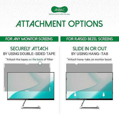 ANBAC 24 Inch Desktop Privacy Screen Shield for 16:9 Wide Monitor - Anti Glare Computer Privacy Screen Cover | Blue Light Blocking Screen Protector | Scratch Resistant UV Filter | Attachment Type