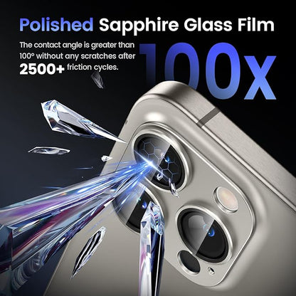 Tensea for iPhone 16 Pro/iPhone 16 Pro Max/iPhone 15 Pro/iPhone 15 Pro Max Camera Lens Protector, Metal Aluminum Alloy Tempered Glass Cover Camera Screen Protector Accessories, Case Friendly