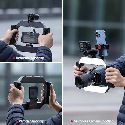 ULANZI Smartphone Video Rig with Light, U-Rig Light Cell Phone Handheld Stabilizer with Ring Light 2500K-9000K CRI 90+ for Filmmaking Live Steam YouTube Video Recording, with 5000mAh Build-in Battery