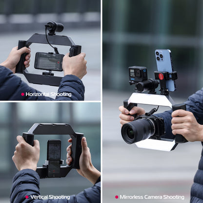 ULANZI Smartphone Video Rig with Light, U-Rig Light Cell Phone Handheld Stabilizer with Ring Light 2500K-9000K CRI 90+ for Filmmaking Live Steam YouTube Video Recording, with 5000mAh Build-in Battery