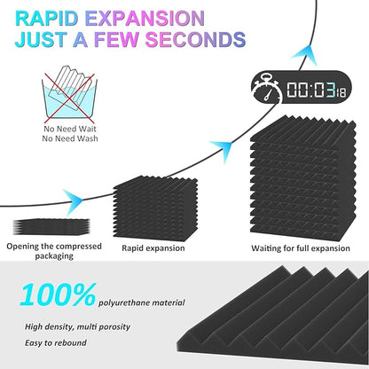 JBER 12 Pack Acoustic Foam Panels, 1" X 12" X 12" Sound Proof Foam Panels for Walls, High Desnsity Studio Soundproofing Wedges - Fire Resistant & Noise Absorbing for Studio, Office, Home (Black)