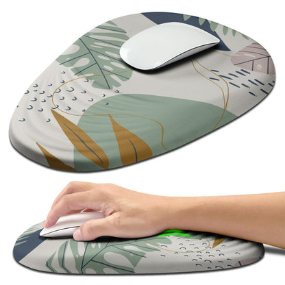 Hokafenle Ergonomic Mouse Pad Wrist Support with Stepped-Wedge Design, Wrist Rest Pain Relief Mousepad Filled with Memory Foam, Carpal Tunnel Mousepad for Wireless Mouse(12x8 inch, Abstract Leaves)