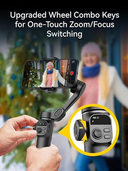 Gimbal Stabilizer for iPhone, 3-Axis iPhone Gimbal Built in 7.8' Extension Rod, Portable Gimbal Stabilizer w/OLED Display for iPhone/Android, Perfect for TikTok YouTube Vlogging-Smart X2 Black