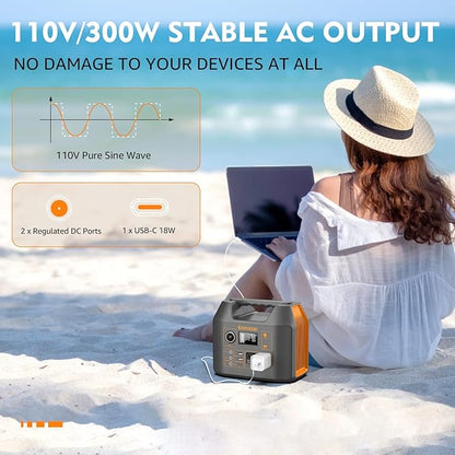 EnginStar 296Wh Portable Solar Generator, Pure Sine Wave Power Station
