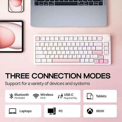 EPOMAKER QK81 75% Wireless Mechanical Gaming Keyboard, QMK/VIA Programmable and Hot-Swappable, 81 Keys with Metal Knob, 2.4Ghz/BT/USB, Creamy Gasket-Mount, RGB Backlight (White, Flamingo Switch)