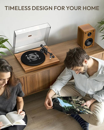 SoulBox S1 Vinyl Record Player with Stereo Speakers, Turntable with Built-in Preamp, S-Shaped Tonearm, 33/45 RPM - Walnut