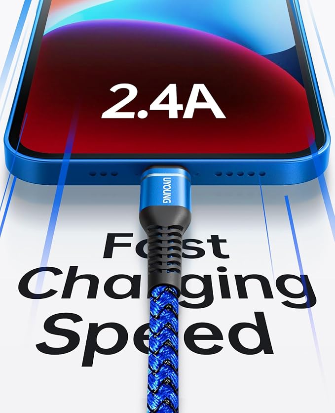 6FT Lightning Cable 3Pack 6 Foot [Apple MFi Certified] iPhone Charger Cable Nylon Braided USB Fast iPhone Charging Cord Compatible with iPhone 14 13 12 11 XS Max XR X 8 Plus 7 6 SE iPad Pro - Blue
