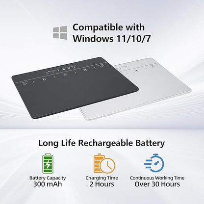 Wired & Wireless Metal Touchpad for PC Computer & Laptop, Rechargeable Trackpad Travel-Friendly Bluetooth & USB Mouse Pad for Windows 7/10/11, Silver