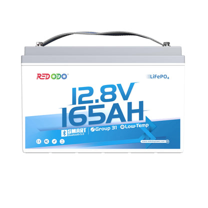 Redodo Group 31 Bluetooth LiFePO4 Battery 12V 165Ah, 2112Wh Max. Energy, 165A BMS with Low Temp Protection, Perfect for RV, Marine, Solar