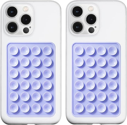 2 Pack Silicone Suction Phone Case Mount, Silicon Adhesive Phone Grip for Smartphones, Hands-Free Mirror Shower Phone Holder for Selfies, Tiktok Videos (Lavender)