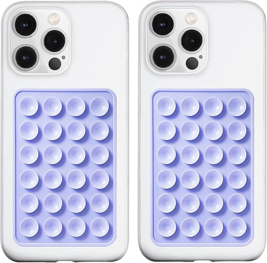 LvShuLiangPin Anteel 2 Pack Silicone Suction Phone Case Mount, Silicon Adhesive Phone Grip for Smartphones, Hands-Free Mirror Shower Phone Holder for Selfies, Tiktok Videos (Lavender)