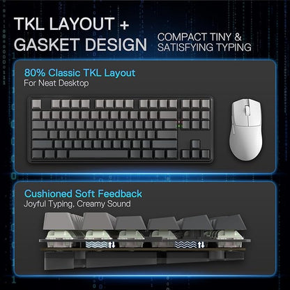 Redragon K707 PRO GB 80% Gasket RGB Gaming Keyboard, 3-Modes Wireless TKL Mechanical Keyboard w/Hot-Swap South-Facing LEDs Socket, PBT Gradient Keycaps & 5-Layer Noise Dampening, Custom Linear Switch