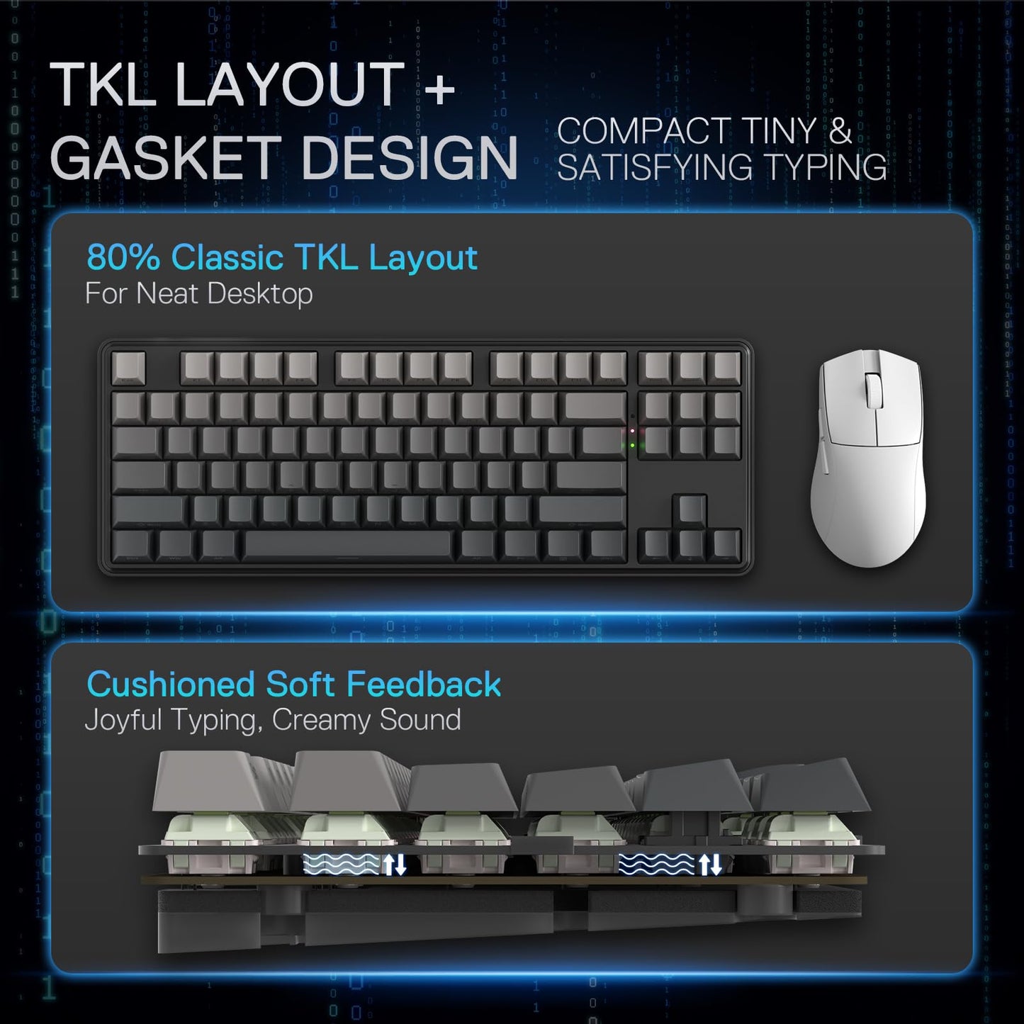 Redragon K707 PRO GB 80% Gasket RGB Gaming Keyboard, 3-Modes Wireless TKL Mechanical Keyboard w/Hot-Swap South-Facing LEDs Socket, PBT Gradient Keycaps & 5-Layer Noise Dampening, Custom Linear Switch