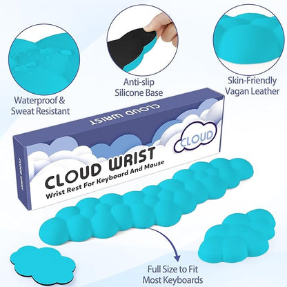 Cloud Wrist Rest for Keyboard and Mouse, Memory Foam PU Leather Keyboard Wrist Rest with Ergonomic Support, Non-Slip Base, Cute Arm Rest Pad & Palm Cushion, Office Desk Accessory, Scuba Blue