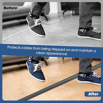 Floor Cord Cover for Wires on Floor Self Adhesive Cord Hider Floor Cable Management Wire Covers for Cords Protector Prevent Cable Trips Cord Cavity W 0.32" x H 0.32", Deep Gray Wood, 10Ft