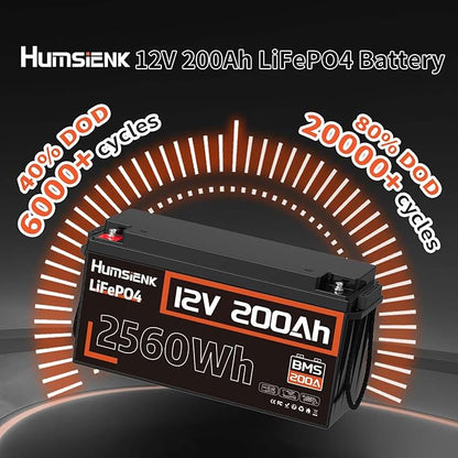 4PACK 12V 200Ah LiFePO4 Battery, Built-in 200A BMS, Rechargeable Deep Cycles DIY Battery, 2560Wh Lithium Battery for Off-Grid and Home Solar System, Marine, Trailer, RV