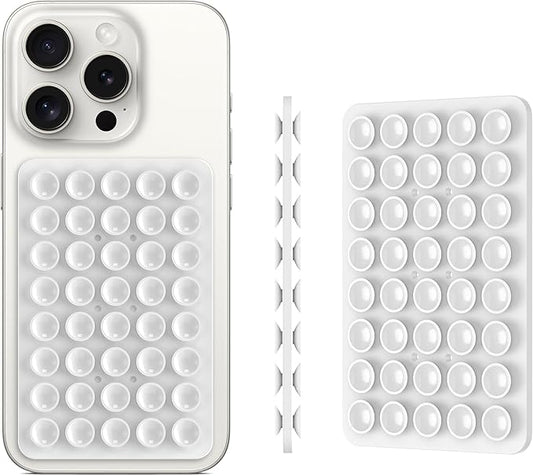 CMZZ 2PACK Silicone Double Sided Suction Phone Case Mount, Detachable Hands Free & Strong Grip Holder for Selfies & Videos, Compatible iPhone Android (White, 1Pack)