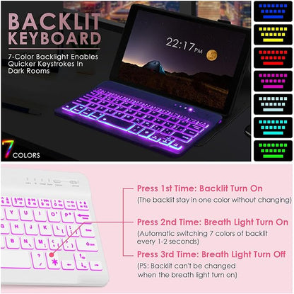 DETUOSI Backlit Keyboard Case for Samsung Galaxy Tab A7 Lite 8.7" 2021 (SM-T220/T227U) with S Pen Holder, 3 Viewing Angles Folio Leather Book Cover with Magnetic Closure + Wireless Keyboard Detachable
