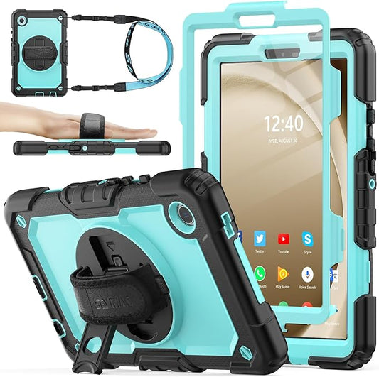 SEYMAC stock Case for Samsung Galaxy Tab A11/ A9 8.7'' (Not for A11+Plus11''), Full-Body Drop Protection Case with Screen Protector Pencil Holder [360° Rotating Hand Strap] &Stand, SkyBlue+Black