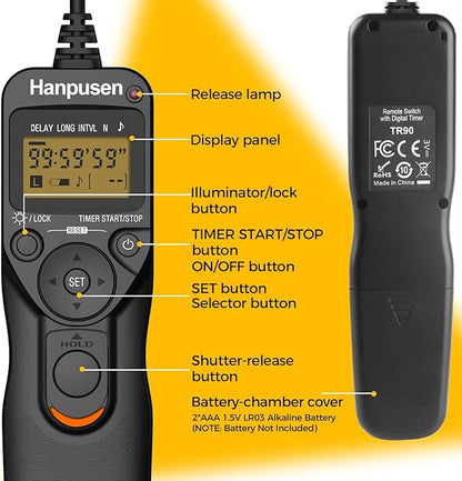 Camera Wired Timer Shutter Release, Camera Intervalometer Shutter Release Cords Compatible with Nikon D5, D6, D800, D850, D810; Replaces Nikon MC-30