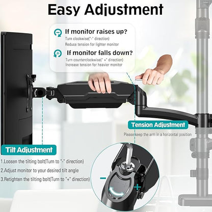 MOUNT PRO Triple Monitor Mount for Max 32" Computer Screen, Adjustable 3 Monitor Desk Mount, up to 17.6lbs Each, Gas Spring Three Display Arm with Tilt Swivel Rotation, VESA Mount 75x75/100x100mm