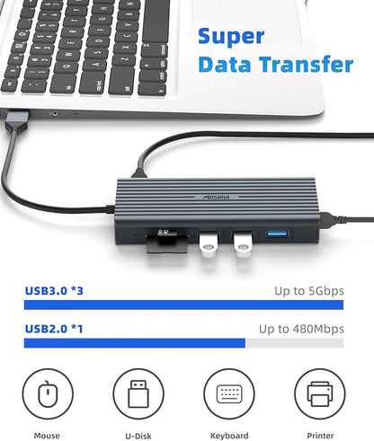 DisplayLink Docking Station Dual Monitor, Mosirui12-in-1 USB 3.0 to USB C Hub with Dual HDMI,VGA,USB3.0,Ethernet,PD120W for MacBook M1/M2/M3/M4Pro/Air Dell HP Lenovo,Windows Laptops