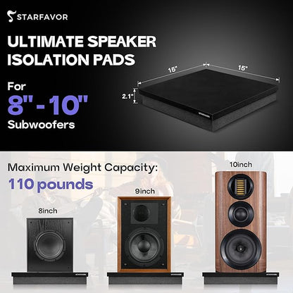 Starfavor Subwoofer Isolation Pad for 8-10 inches Subwoofers,15"*15"*2.1"Isolation Platform Acoustic Riser Pad,Audio Acoustic Noise Isolation Platform Pads for Studio Monitor,Subwoofer,Loud Speakers