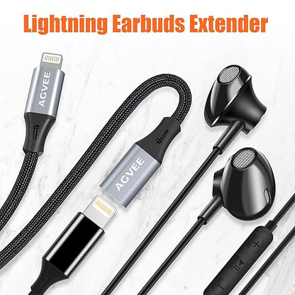AGVEE 2 Pack 3.3ft Lightning Extension Cable, Braided Female to Male Extender Full Function Cord Compatible with iPhone iPad, Data Sync Video Audio & Charging Charger Connector Adapter, Dark Gray