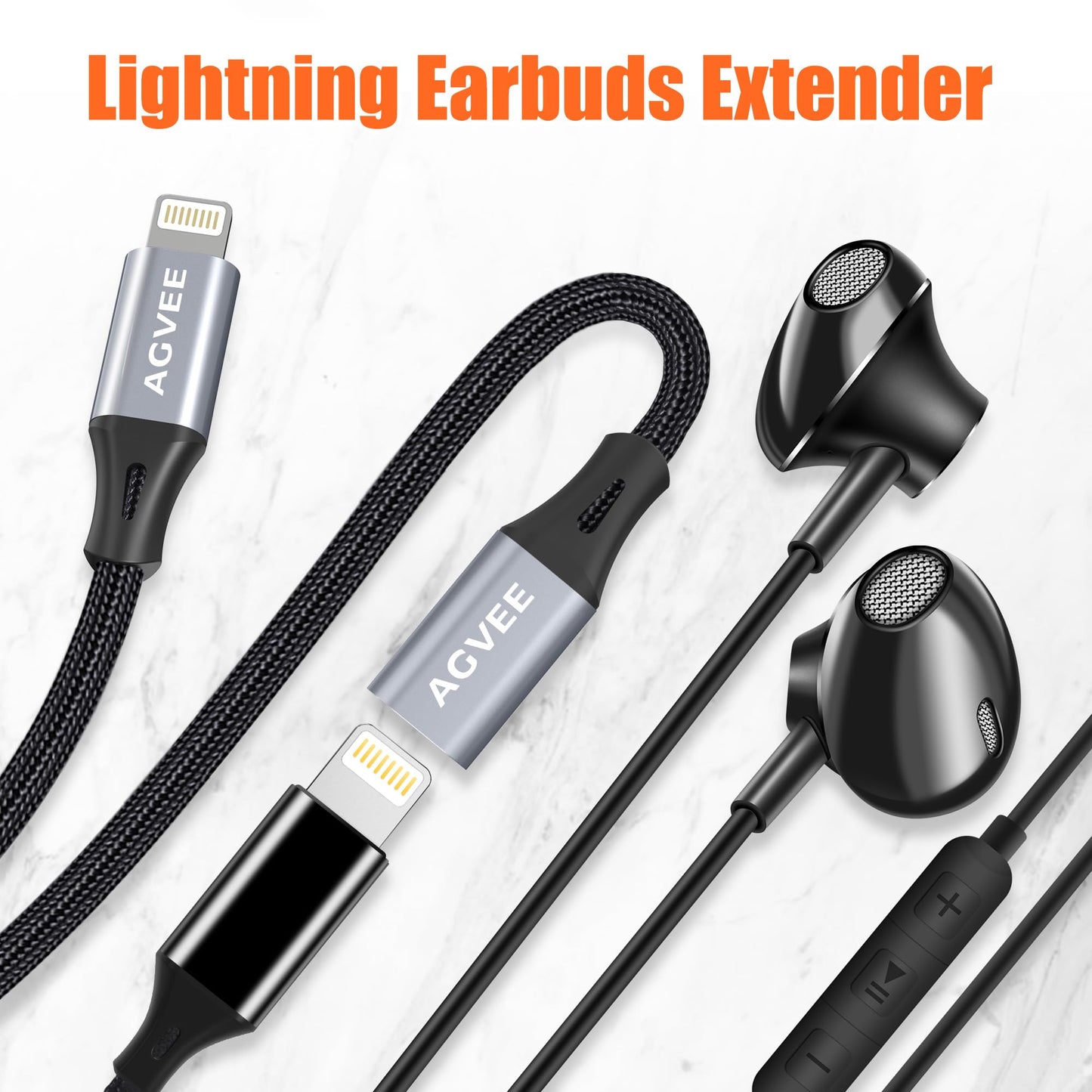AGVEE 2 Pack 1ft Lightning Extension Cable