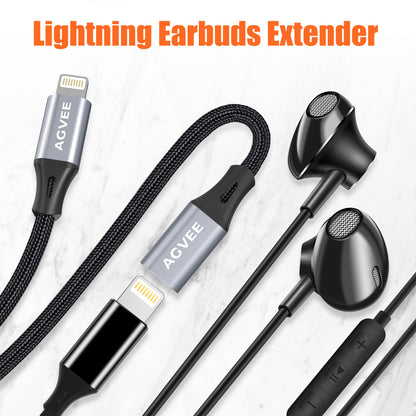 AGVEE 2 Pack 1ft Lightning Extension Cable