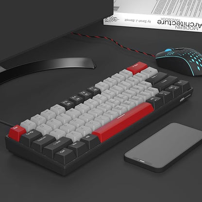60% Mechanical Gaming Keyboard,Mixed Color Keycaps Gaming Keyboard with Clicky Blue Switches, Detachable Type-C Cable Mini Keyboard with Blue LED Light for/PC/Laptop