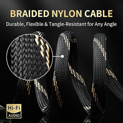 12 AWG Audiophile HiFi Speaker Audio Cable–4N OFC Core,24K Gold-Plated Banana Plugs with Nylon Braid,Compatible with Amplifier,Speakers, AV Receiver & Home Theater(8.20ft/2.5m) 2-Pack