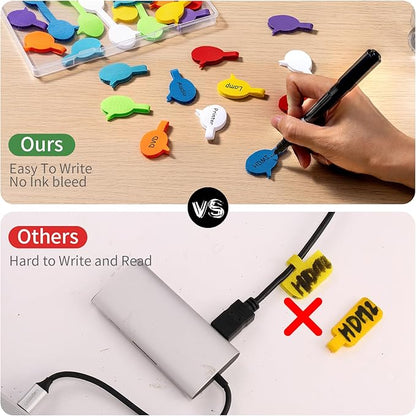 Trilancer Cord Labels Cable Label, Multicolored Handwriting Cord Tags - Speech Bubbles Tags for Organizing Wires and Identification, Reusable with Multiple Uses - 32 PCS