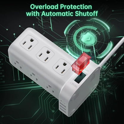 Tower Surge Protector Power Strip with USB 12 Outlets with 4 USB Ports (1 USB C), 10FT Extension Cord Multi Plug Outlet Extender Overload Protection for Home Office