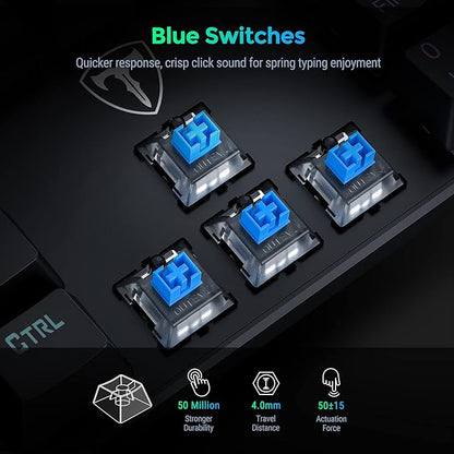 RisoPhy Mechanical Gaming Keyboard, RGB 104 Keys Ultra-Slim LED Backlit USB Wired Keyboard with Blue Switch, Durable Abs Keycaps/Anti-Ghosting/Spill-Resistant Computer Keyboard for PC Mac Xbox Gamer
