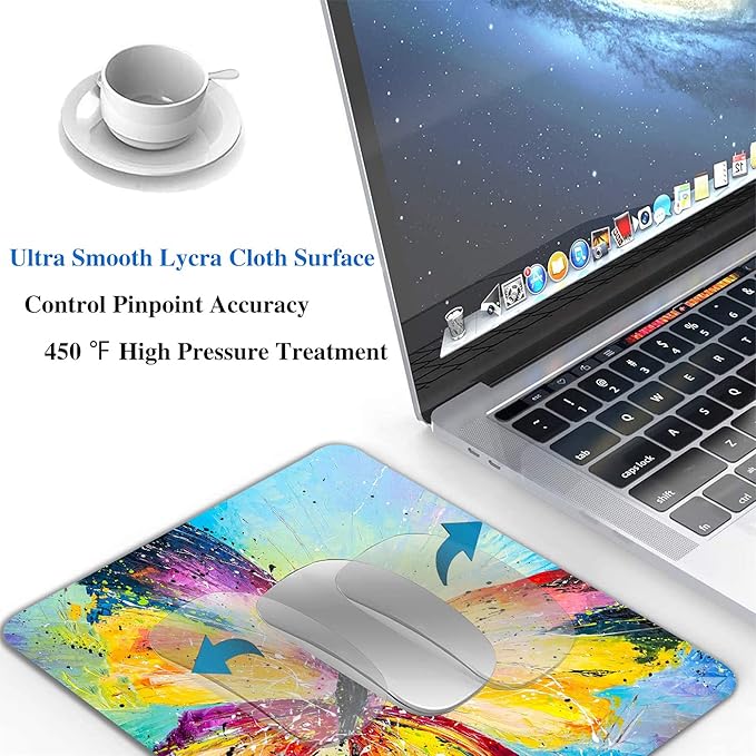 Colorful Butterfly Mouse Pad, Oil Painting Art Mousepad for Design, Anti-Slip Rubber Base Wireless Mouse Pads for Laptop