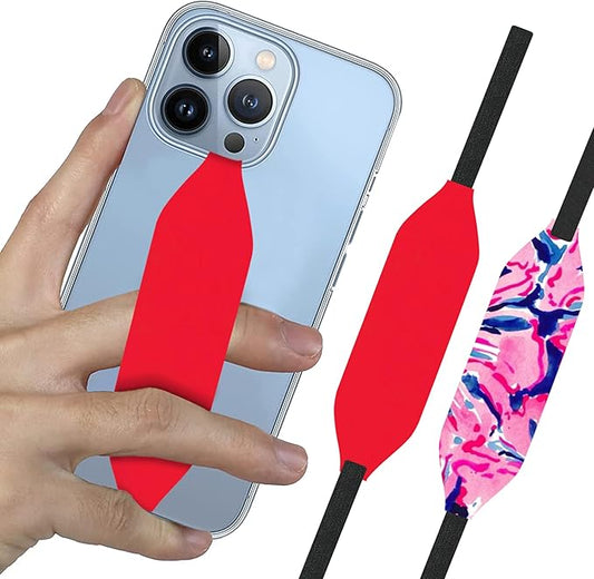 Switchbands Phone Grip Strap - Reversible Finger Holder for Phone Back, Customizable Anti-Slip Design, Wireless Charging Compatible Detachable Holder for iPhone - Red & Red Tie dye
