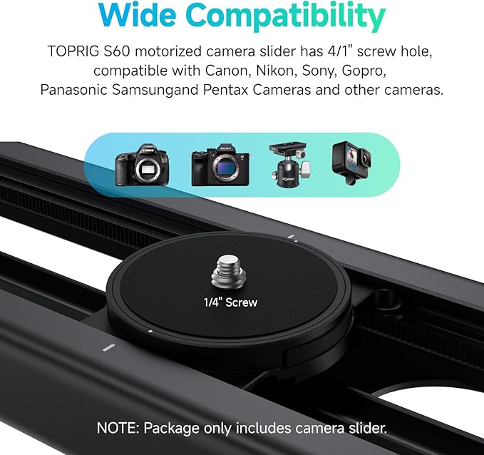 Accsoon Toprig 24inch/60cm Motorized Camera Slider, Button/APP Dual Control, Speed Adjust/Time-Lapse/120° Panoramic Shooting/Loop Mode, Compatible with DSLR Camera, Gopro, Camcorder, Smartphone(S60)