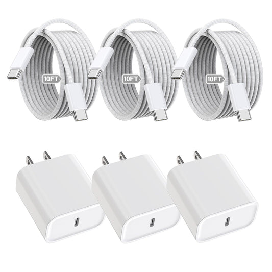 Fast Charger for iPhone 17/16/15 Charger,10FT Extra Long Fast Charging 3Pack Block USB-C to USB C Fast Charging Cable Cord for iPhone Air/17 Pro Max/iPhone 16 Pro/16 Plus/15 Pro Max,iPad Pro/Air/Mini