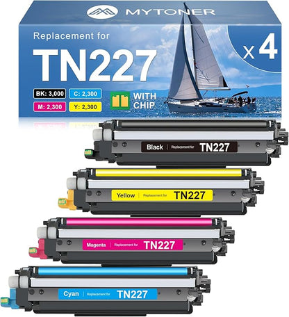 MYTONER TN227 High Yield Toner Cartridge 4 Pack Compatible Replacement for Brother TN227 TN-227 TN227BK TN223 for HL-L3210CW MFC-L3750CDW MFC-L3710CW HL-L3270CDW (TN-227BK/C/M/Y High Yield, 4Pack)