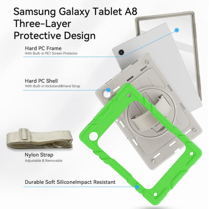 Stweap for Samsung Galaxy Tablet A8 Case 10.5 inch 2022 SM-X200/X205/X207 with Screen Protector [360 Rotating Stand] &Hand Shoulder Strap Shockproof Rugged Protective Cover|Green&Beige